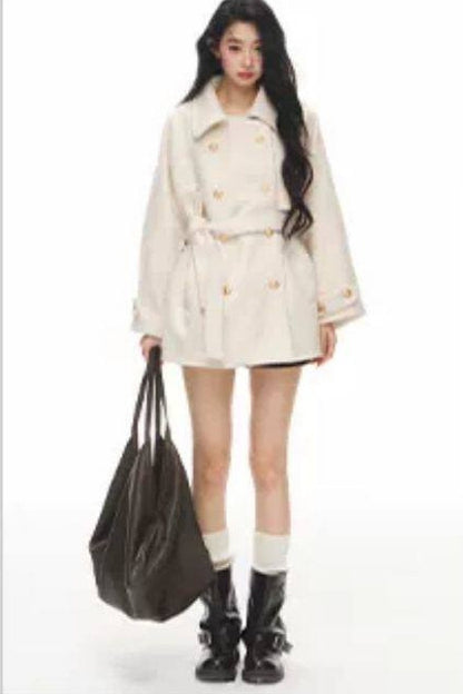 Brown Short Wool Coat and Pants Set-Up