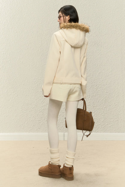 Brown Short Wool Coat and Pants Set-Up