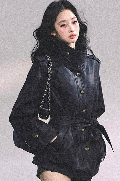 Giacca americana grintosa in pelle PU