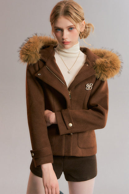 Detachable Fur Collar Hooded Jacket