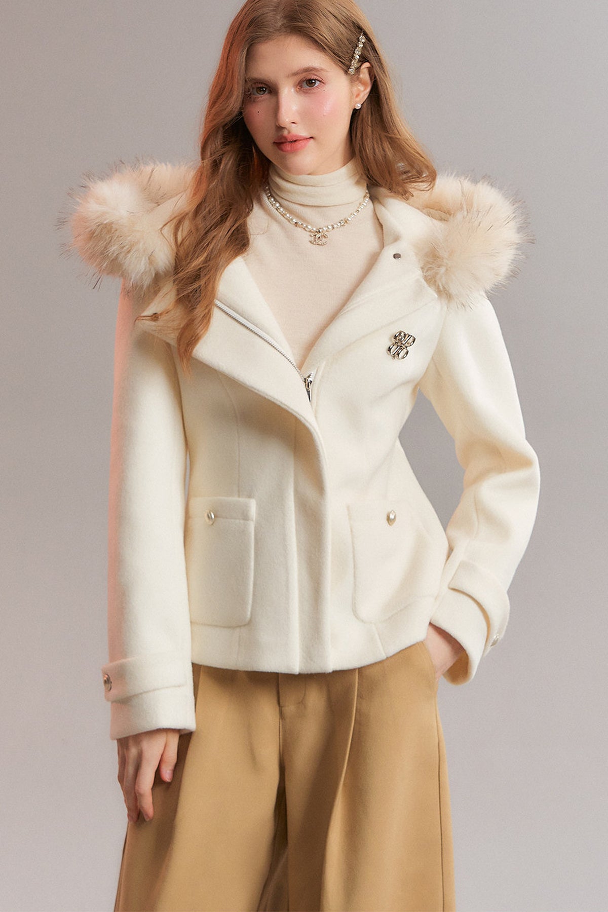 Detachable Fur Collar Hooded Jacket