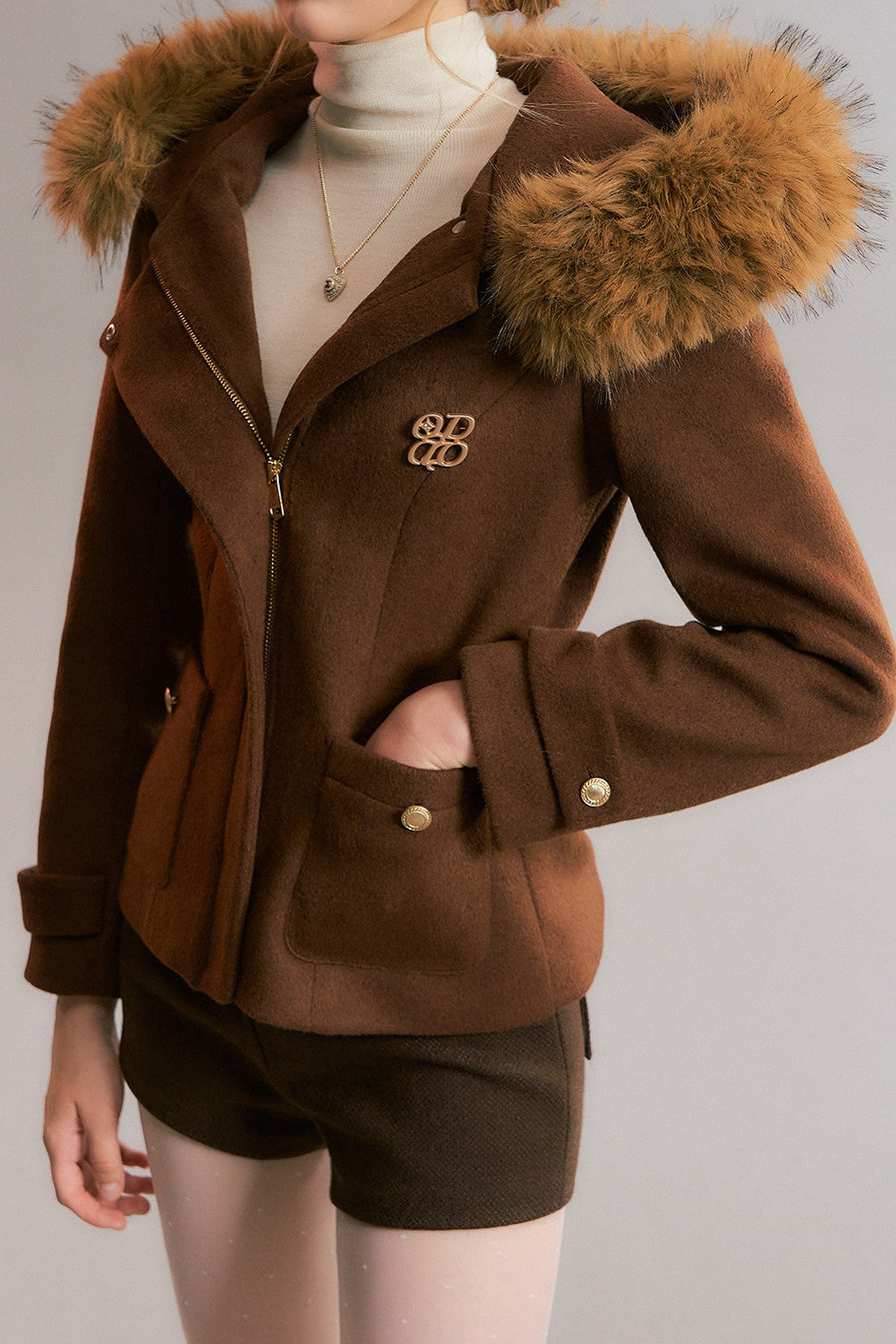 Detachable Fur Collar Hooded Jacket