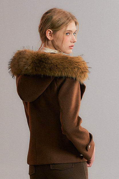 Detachable Fur Collar Hooded Jacket