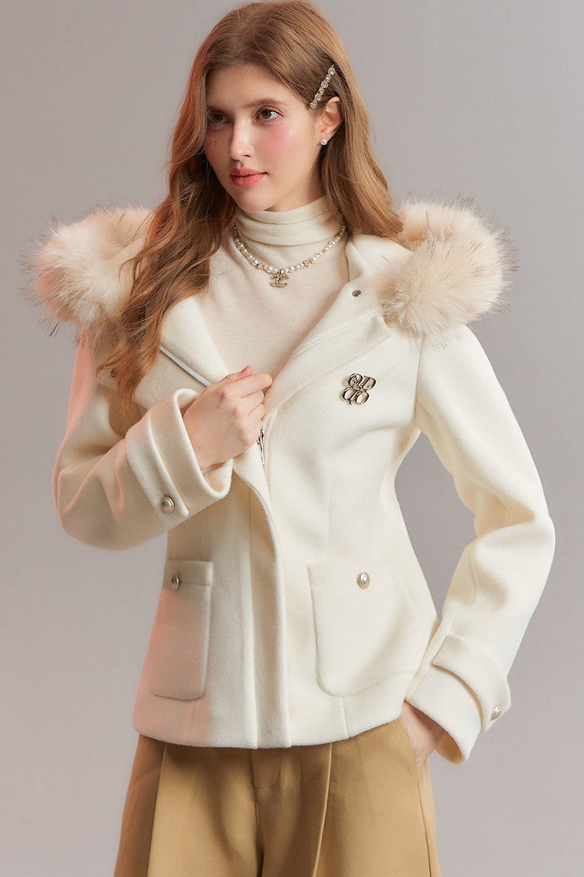 Detachable Fur Collar Hooded Jacket