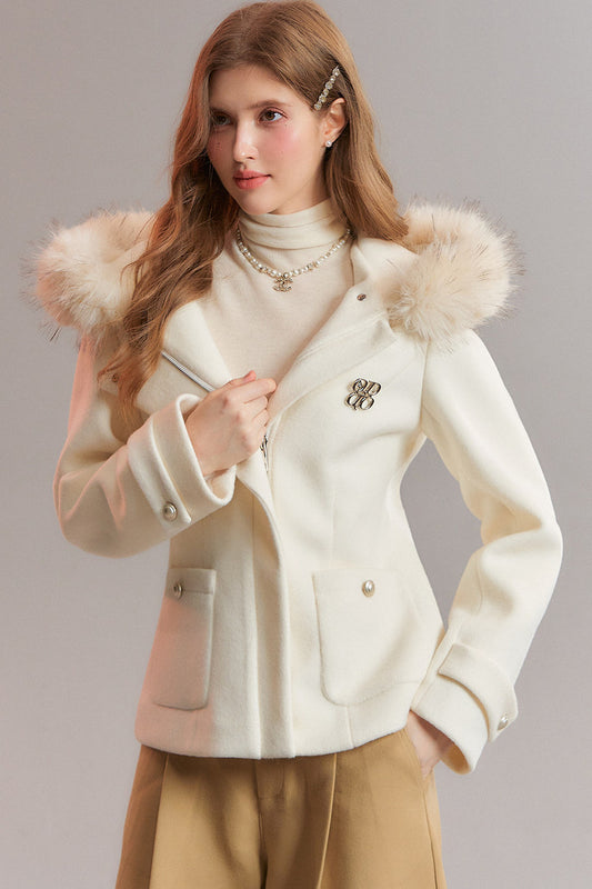 Detachable Fur Collar Hooded Jacket