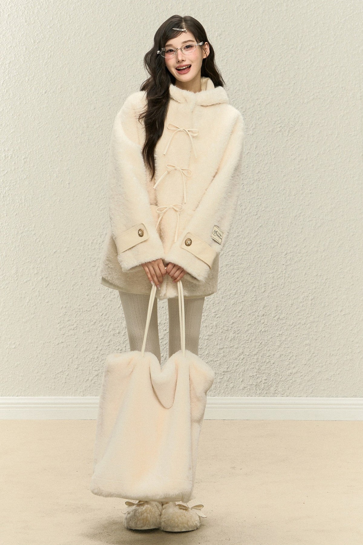Plush Hooded Coat and Pants Set-Up