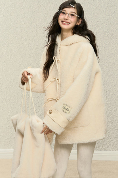 Plush Hooded Coat and Pants Set-Up
