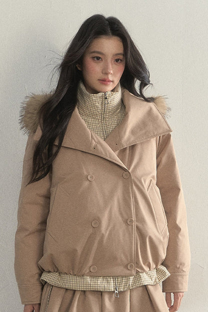 Parka acolchada de cuadros cruzada con estampado de capullos