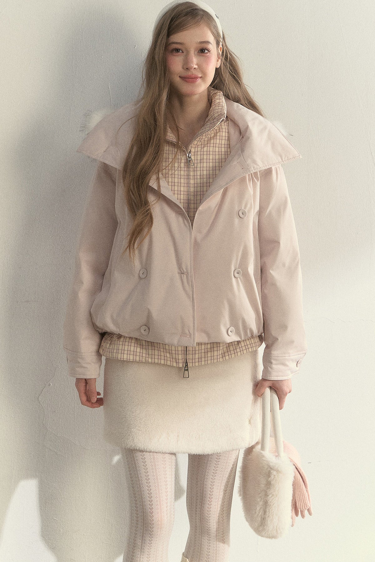 Parka acolchada de cuadros cruzada con estampado de capullos