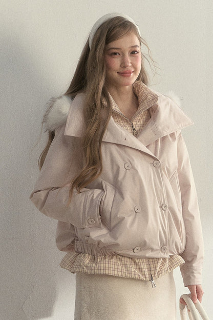 Parka acolchada de cuadros cruzada con estampado de capullos