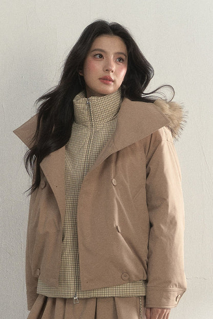 Parka acolchada de cuadros cruzada con estampado de capullos