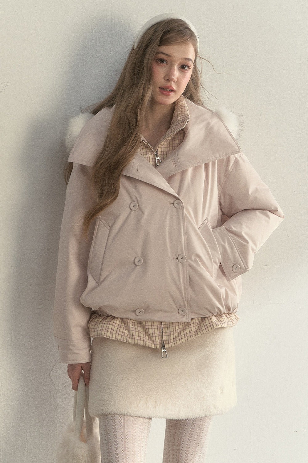 Parka acolchada de cuadros cruzada con estampado de capullos