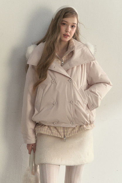 Parka acolchada de cuadros cruzada con estampado de capullos
