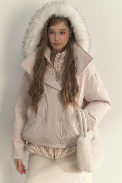 Parka acolchada de cuadros cruzada con estampado de capullos