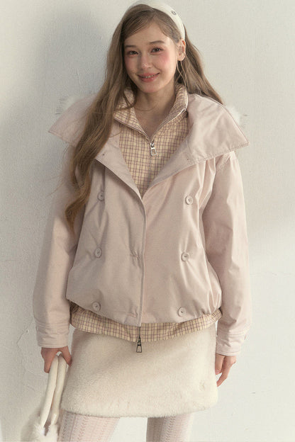 Parka acolchada de cuadros cruzada con estampado de capullos