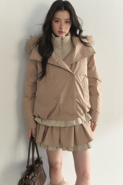 Parka acolchada de cuadros cruzada con estampado de capullos