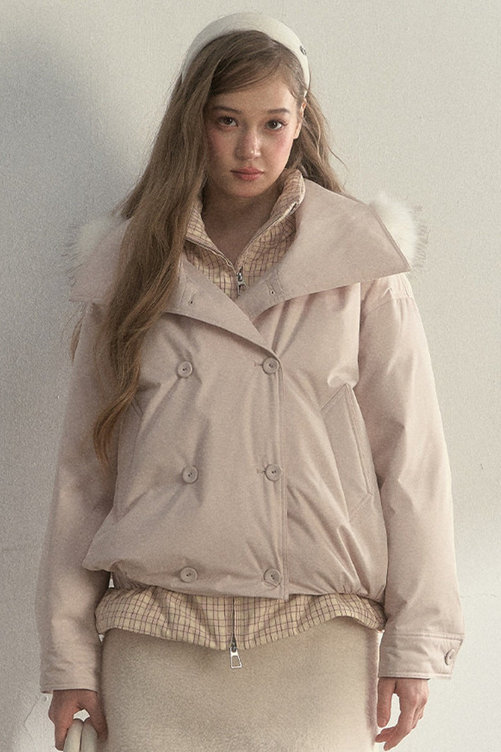 Parka acolchada de cuadros cruzada con estampado de capullos