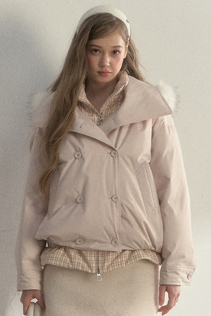 Parka acolchada de cuadros cruzada con estampado de capullos