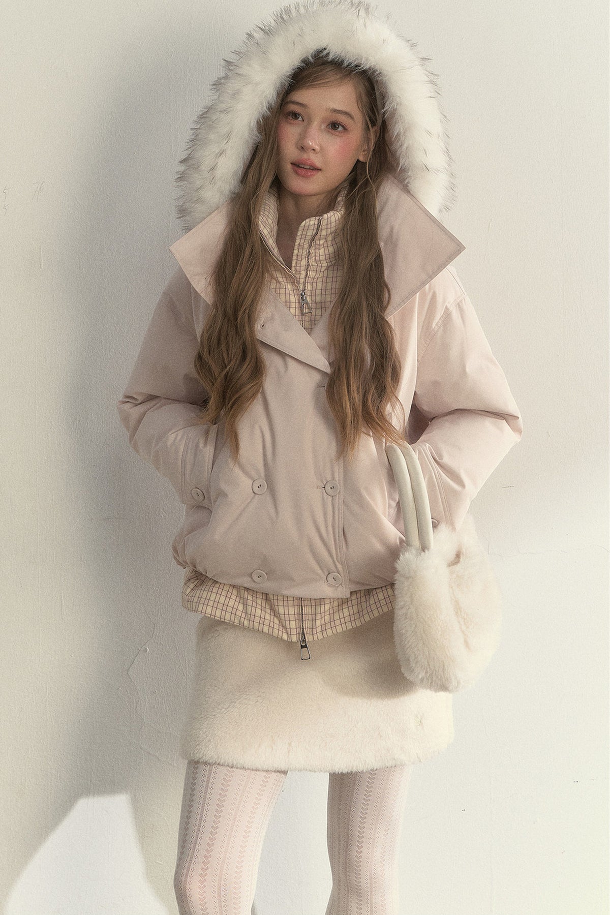 Parka acolchada de cuadros cruzada con estampado de capullos