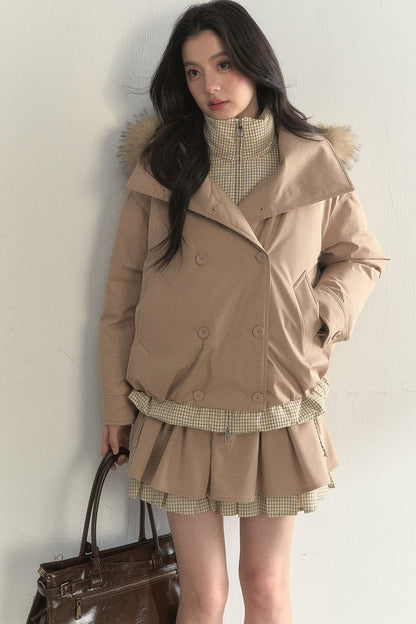 Parka acolchada de cuadros cruzada con estampado de capullos