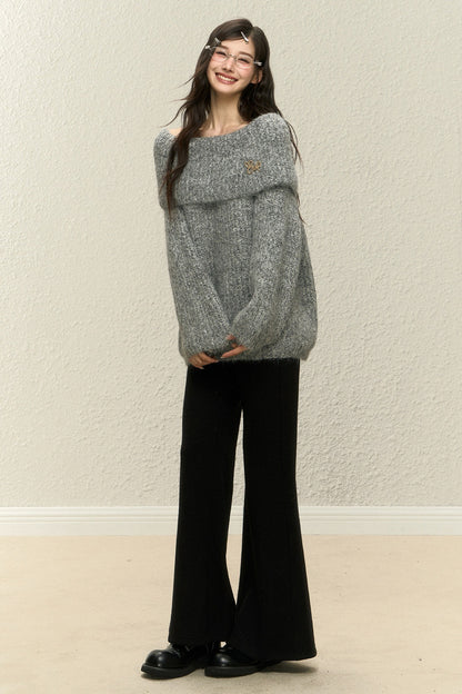 One-Shoulder Wool Knit Top and Pants Set-Up
