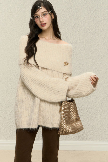 One-Shoulder Wool Knit Top and Pants Set-Up