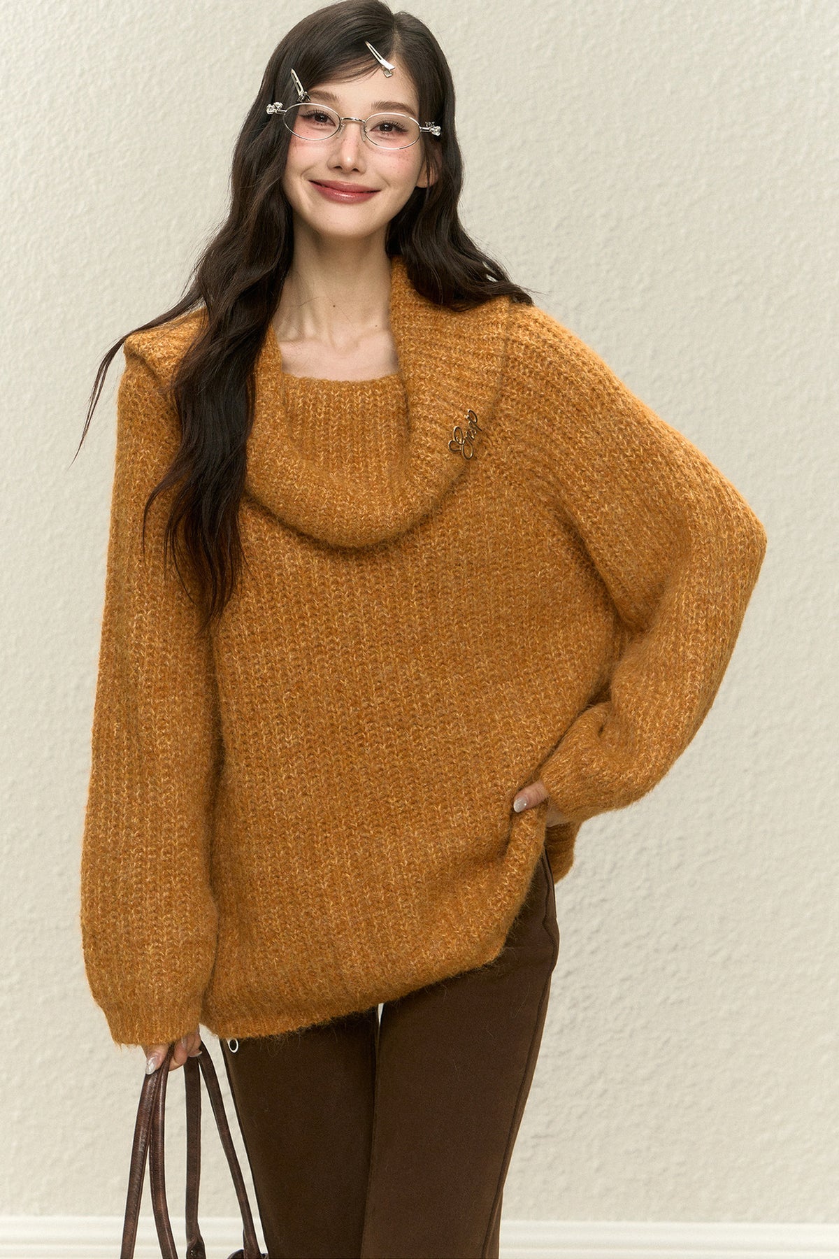 One-Shoulder Wool Knit Top and Pants Set-Up