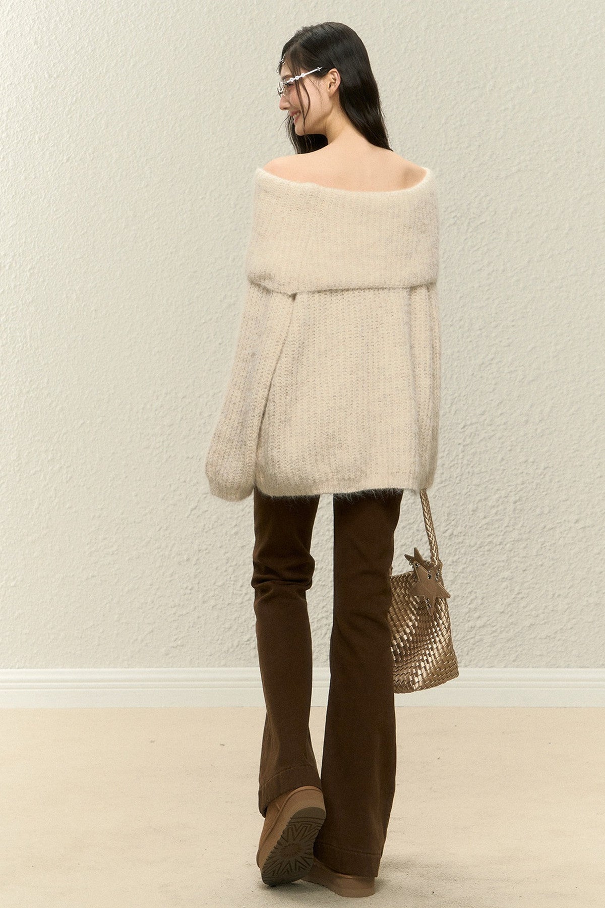 One-Shoulder Wool Knit Top and Pants Set-Up