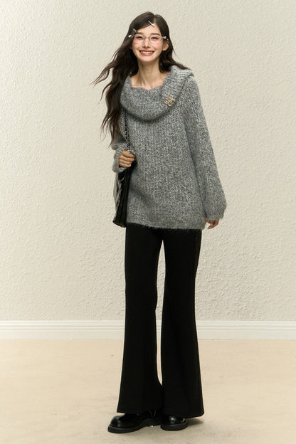 One-Shoulder Wool Knit Top and Pants Set-Up