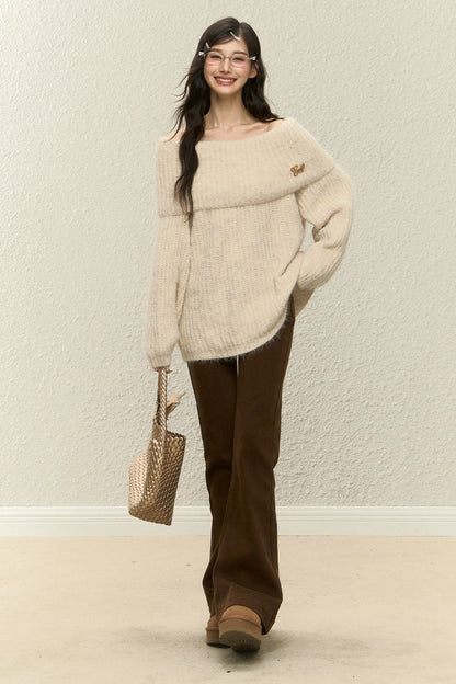 One-Shoulder Wool Knit Top and Pants Set-Up