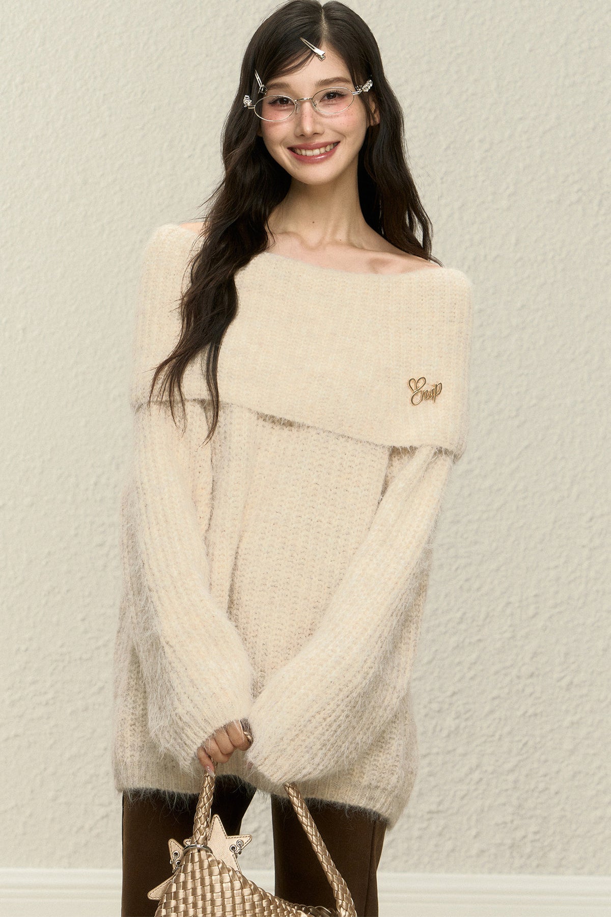 One-Shoulder Wool Knit Top and Pants Set-Up
