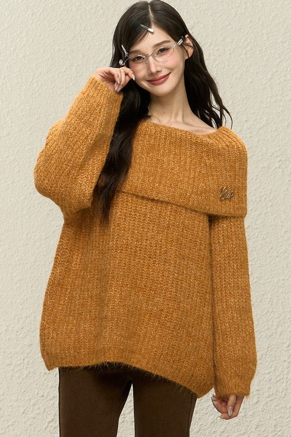 One-Shoulder Wool Knit Top and Pants Set-Up