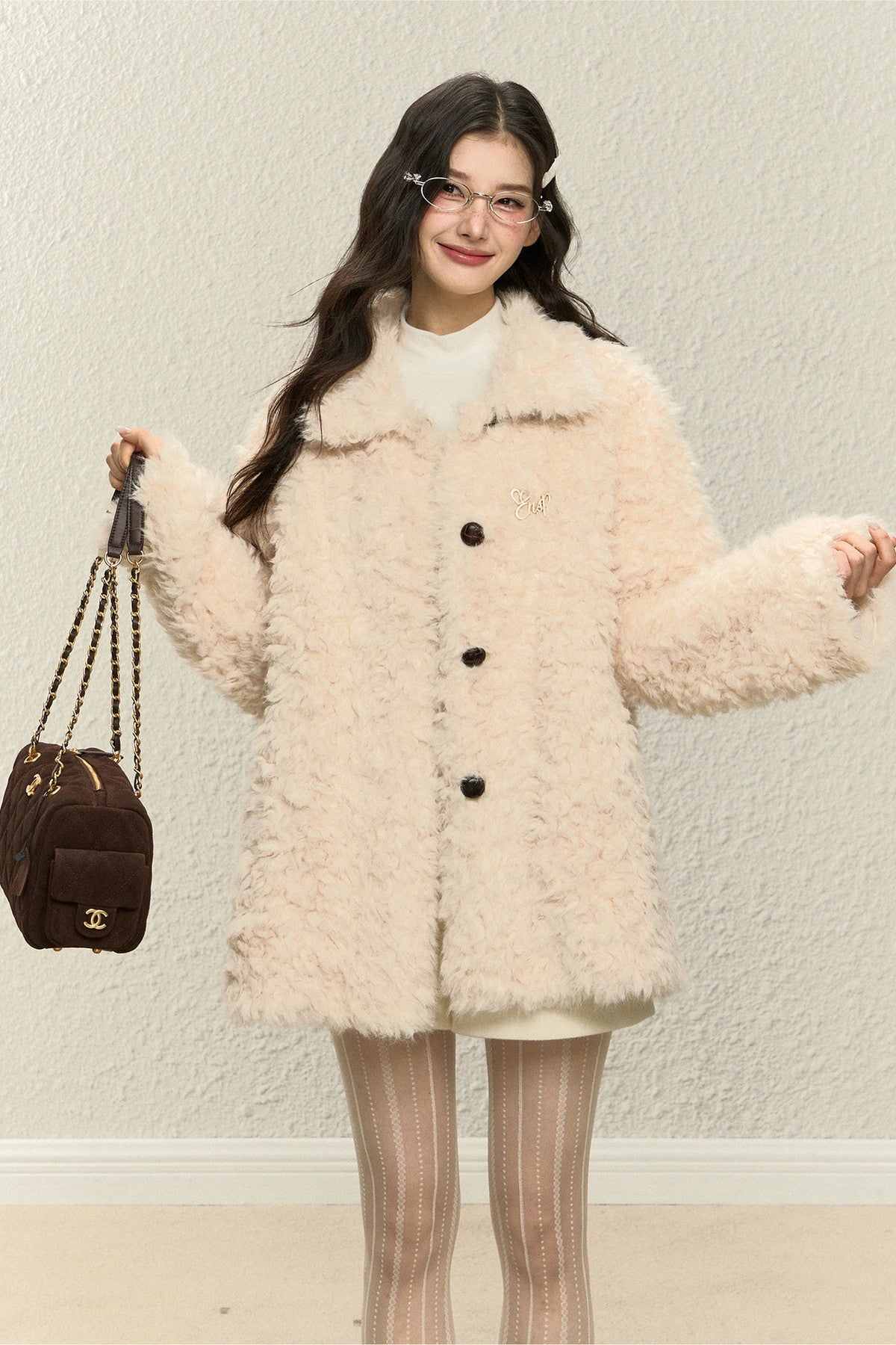 Brown Faux Fur Jacket and Wide-Leg Pants Set-Up