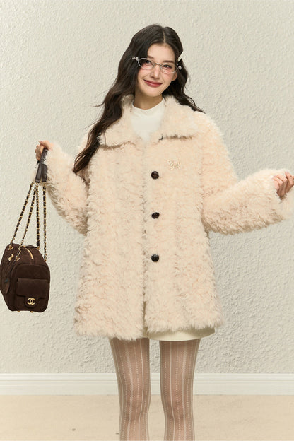 Brown Faux Fur Jacket and Wide-Leg Pants Set-Up