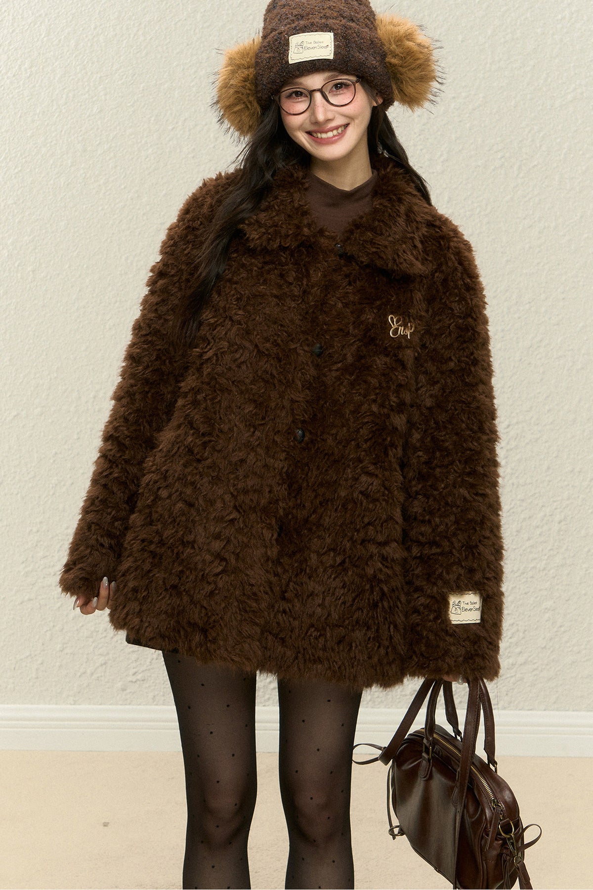 Brown Faux Fur Jacket and Wide-Leg Pants Set-Up