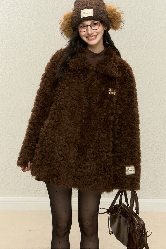 Brown Faux Fur Jacket and Wide-Leg Pants Set-Up