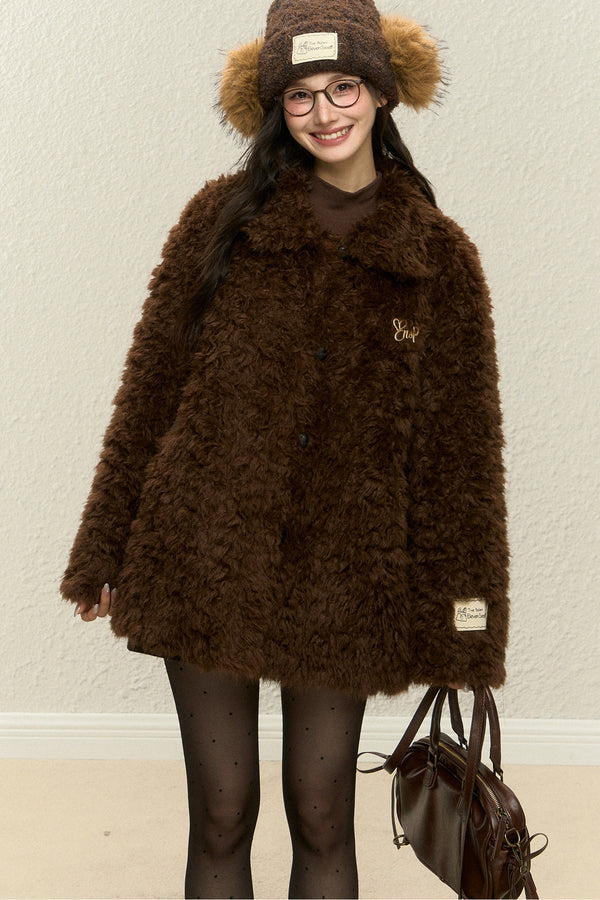 Brown Faux Fur Jacket and Wide-Leg Pants Set-Up