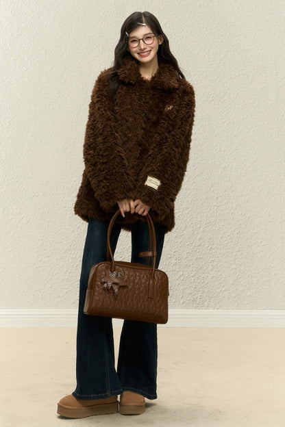Brown Faux Fur Jacket and Wide-Leg Pants Set-Up