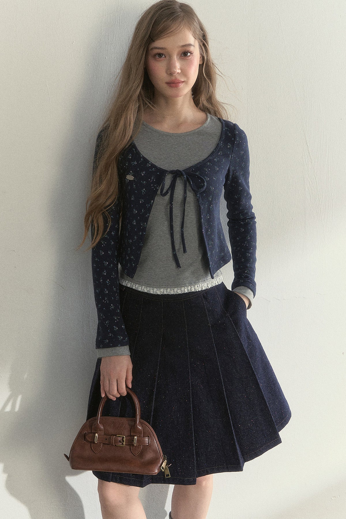 Layered-Look Floral Striped T-shirt