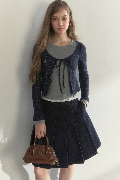 Layered-Look Floral Striped T-shirt