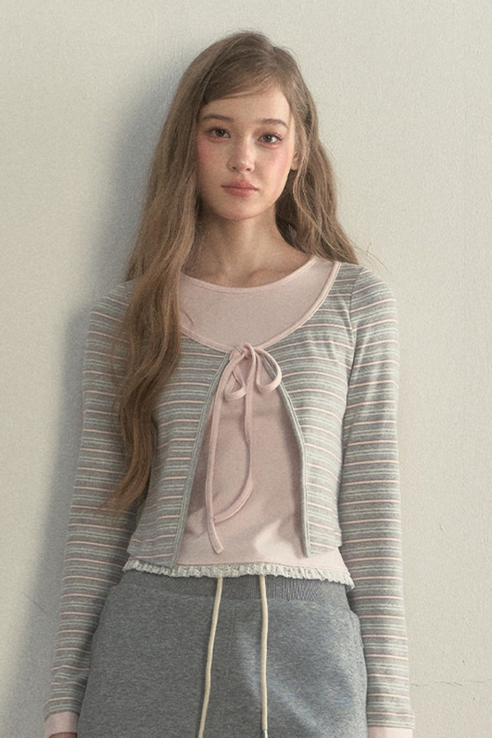 Layered-Look Floral Striped T-shirt