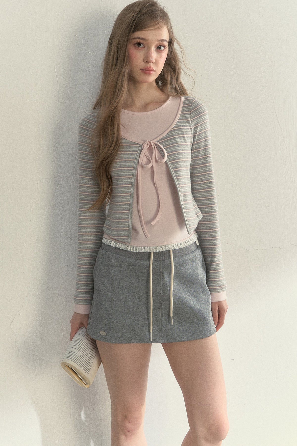 Layered-Look Floral Striped T-shirt