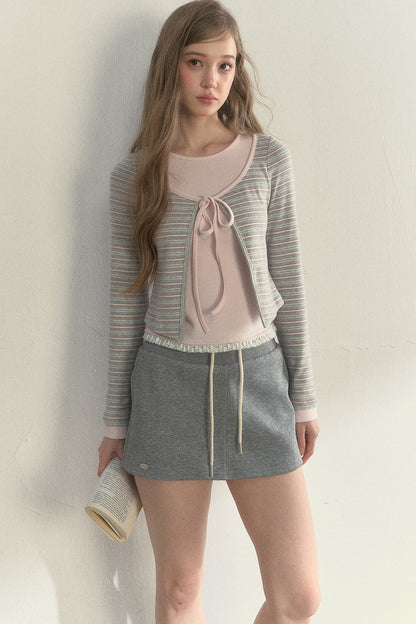 Layered-Look Floral Striped T-shirt