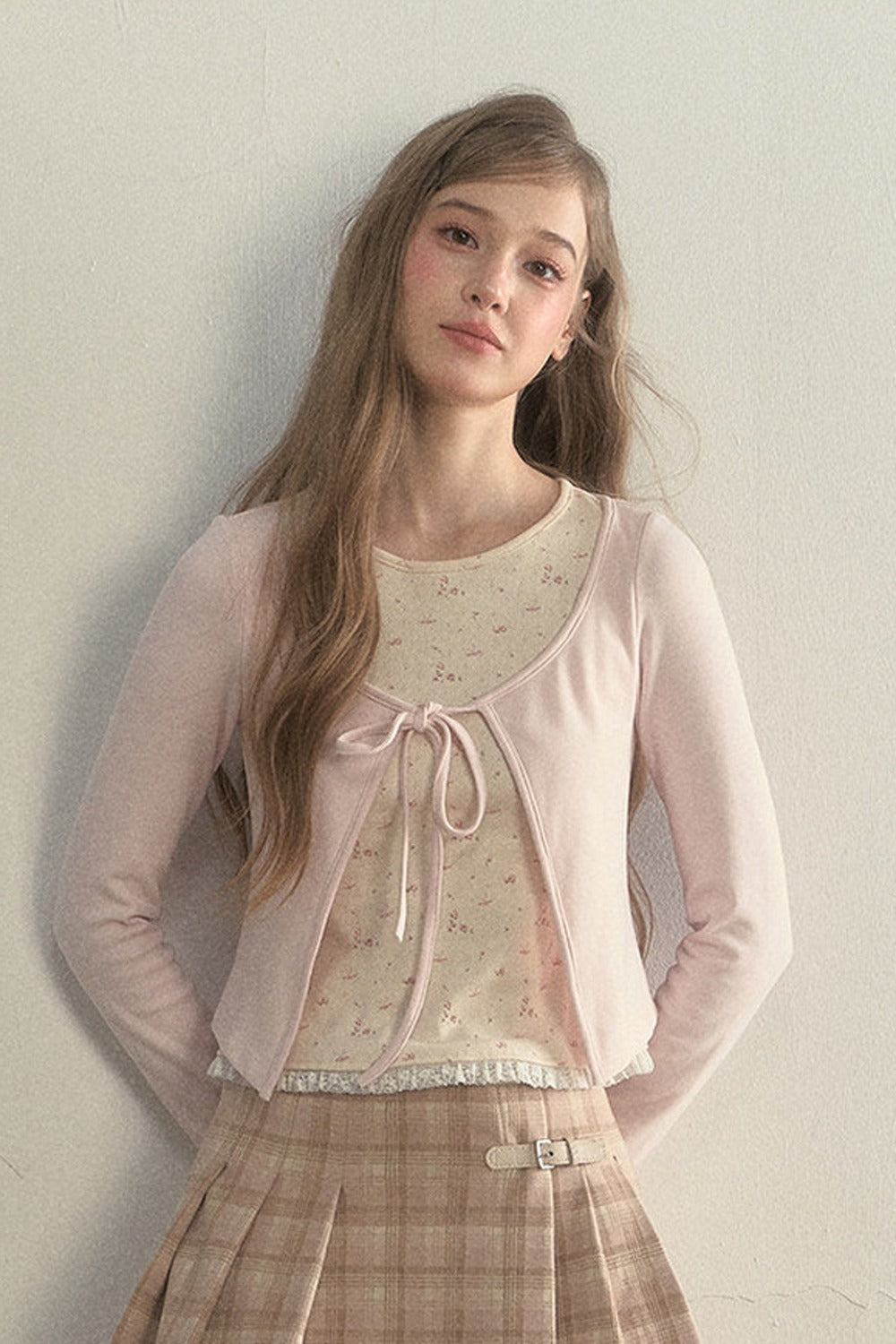Layered-Look Floral Striped T-shirt