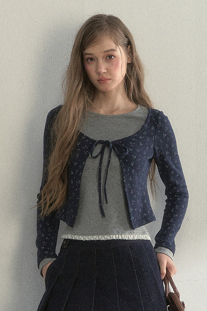 Layered-Look Floral Striped T-shirt