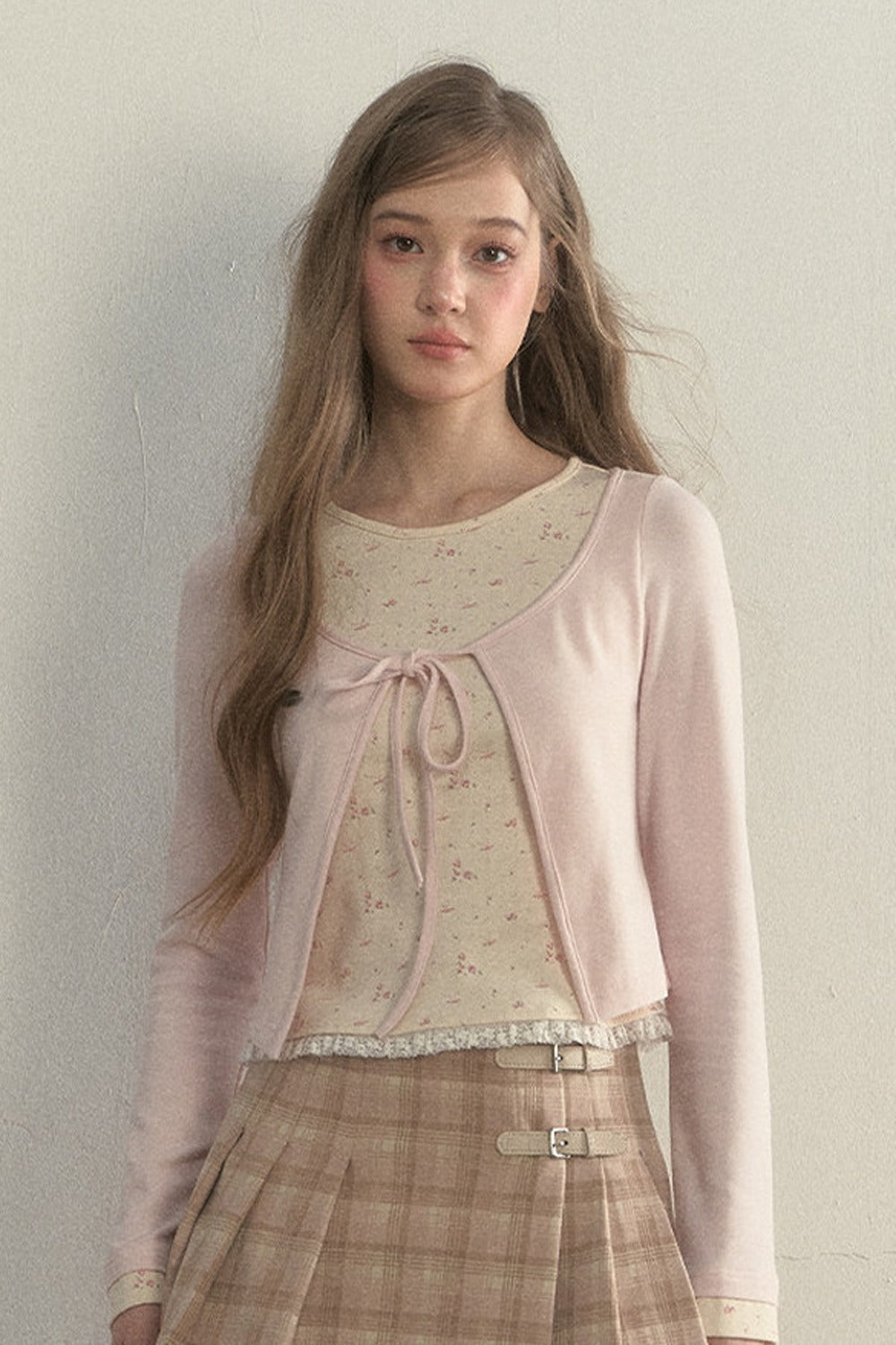 Layered-Look Floral Striped T-shirt