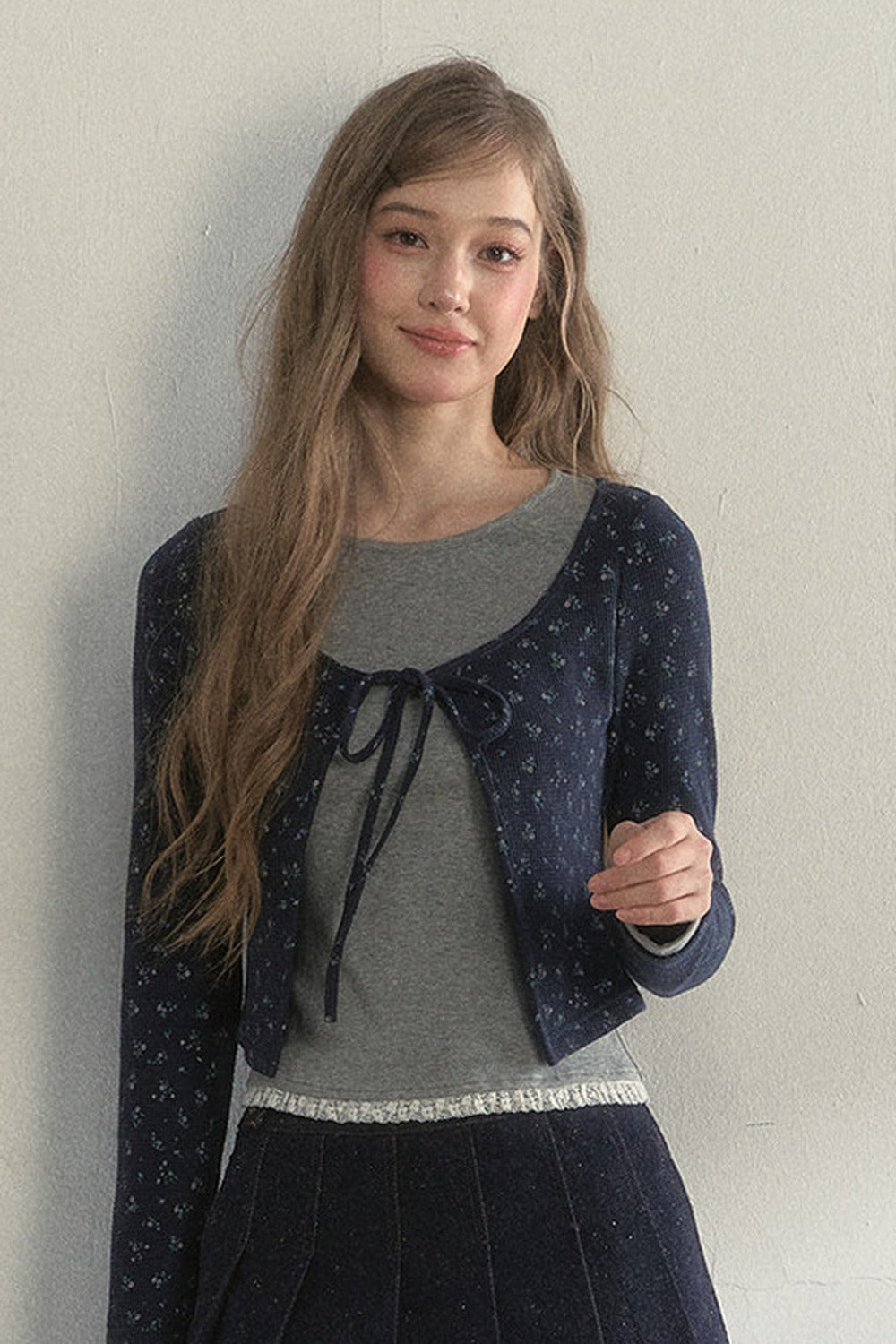Layered-Look Floral Striped T-shirt