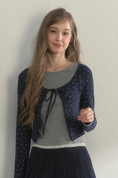 Layered-Look Floral Striped T-shirt