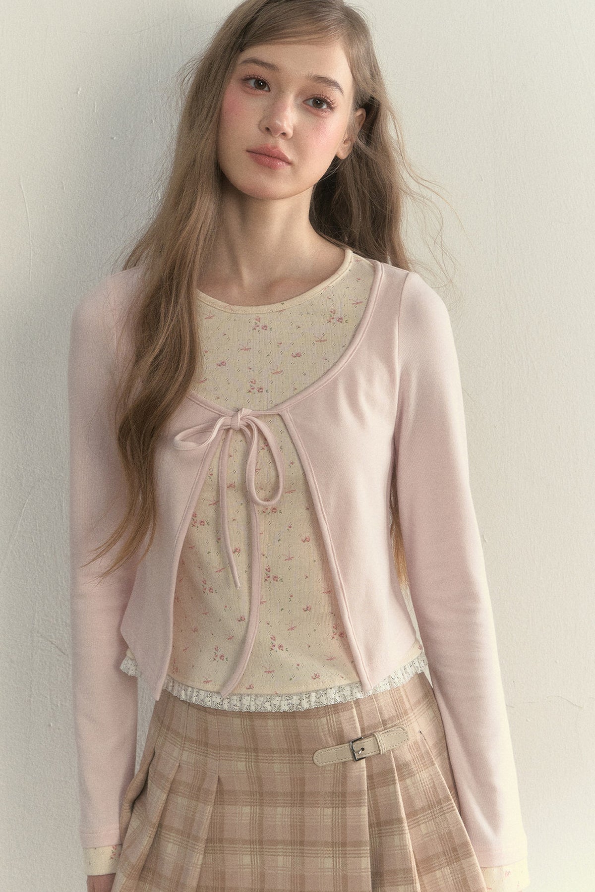 Layered-Look Floral Striped T-shirt