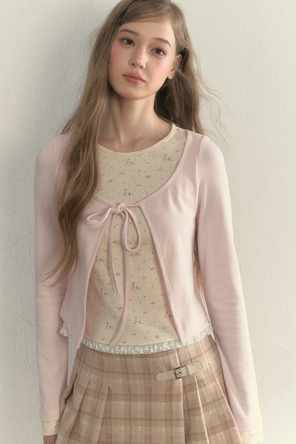 Layered-Look Floral Striped T-shirt